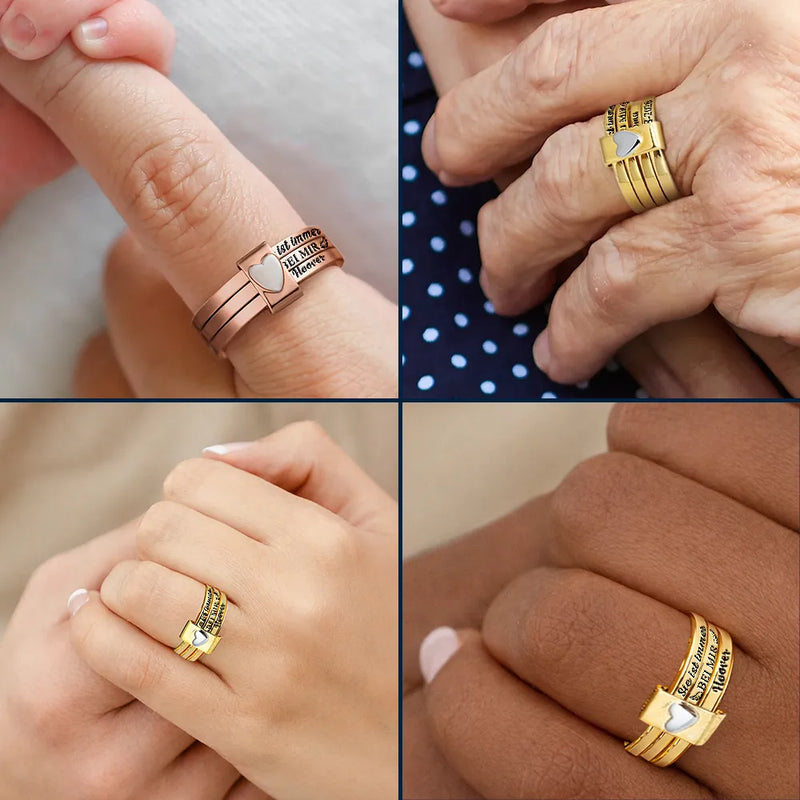 Gift For Yourself,Gift For Women,Memorial,Sad,German,Gift For Wife,Gift For Girlfriend,Gift For Grandma,Gift For Daughter,Gift For Sisters,Gift For Bestie,Gift For Mother - Gedenkgeschenk Ich Bin Immer Bei Dir - Personalisierte Herz-Stapelringe