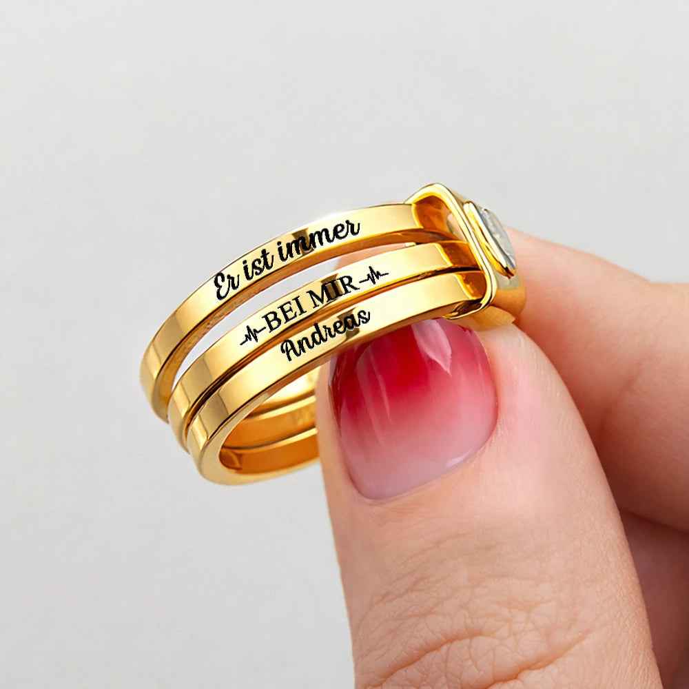 Gift For Yourself,Gift For Women,Memorial,Sad,German,Gift For Wife,Gift For Girlfriend,Gift For Grandma,Gift For Daughter,Gift For Sisters,Gift For Bestie,Gift For Mother - Gedenkgeschenk Ich Bin Immer Bei Dir - Personalisierte Herz-Stapelringe