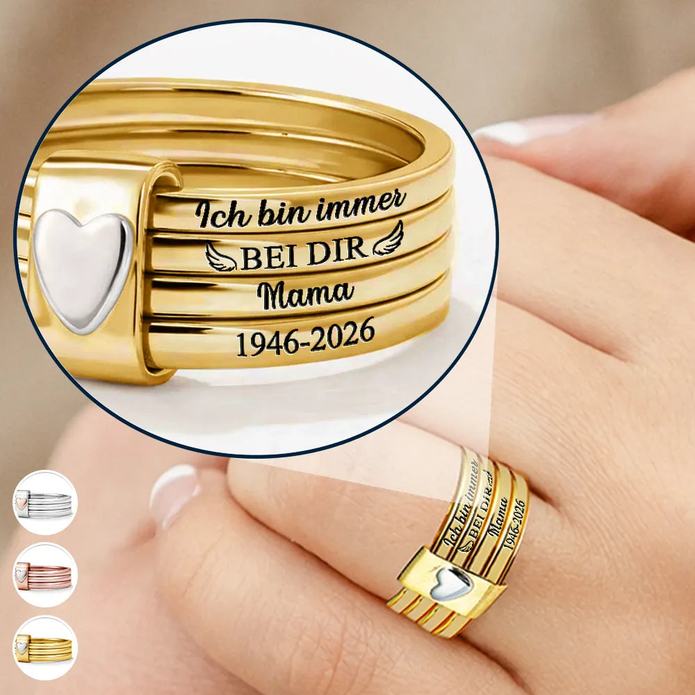 Gift For Yourself,Gift For Women,Memorial,Sad,German,Gift For Wife,Gift For Girlfriend,Gift For Grandma,Gift For Daughter,Gift For Sisters,Gift For Bestie,Gift For Mother - Gedenkgeschenk Ich Bin Immer Bei Dir - Personalisierte Herz-Stapelringe