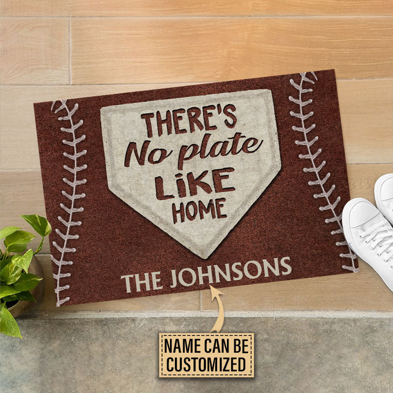 Personalized Baseball No Plate Like Home Brown Customized Doormat