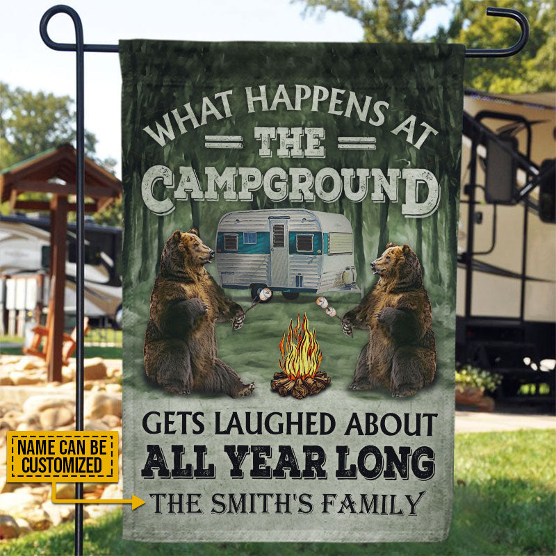 Personalized Camping Bear What Happens At The Campground Customized Flag