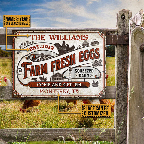 Personalized Chicken Farm Fresh Eggs Come And Get Customized Classic Metal Signs