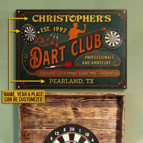 Personalized Darts Club Vintage Good Times Good Friends Professionals Customized Classic Metal Signs