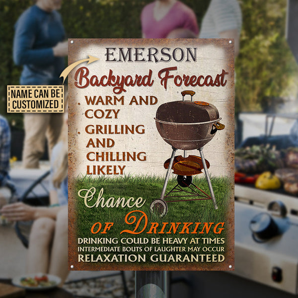 Personalized Grilling Backyard Forecast Warm Cozy Customized Classic Metal Signs