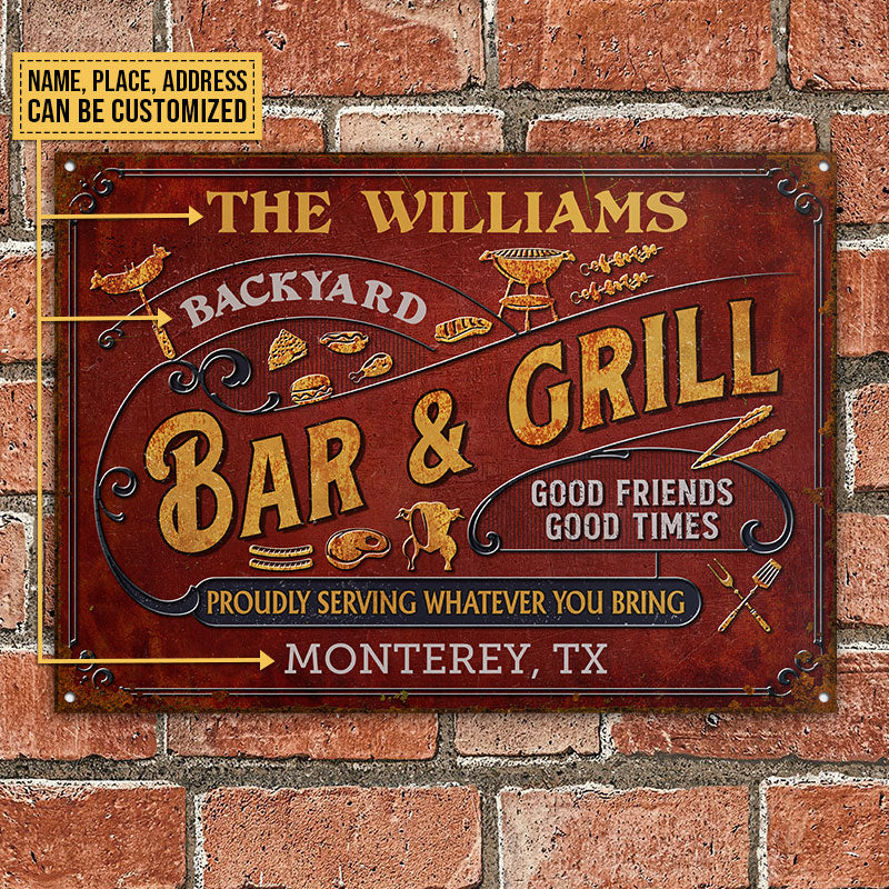 Personalized Grilling Vintage Red Bar & Grill Classic Metal Signs