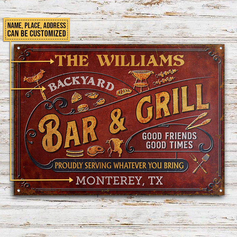 Personalized Grilling Vintage Red Bar & Grill Classic Metal Signs