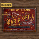 Personalized Grilling Vintage Red Bar & Grill Classic Metal Signs