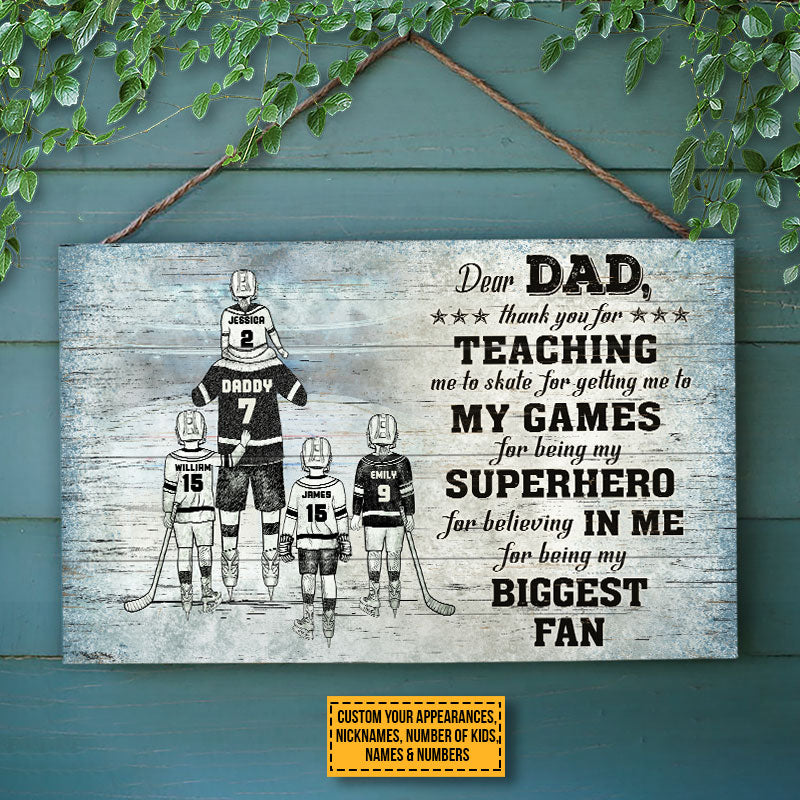 Personalized Hockey Dad And Child Thank You Custom Wood Rectangle Sign