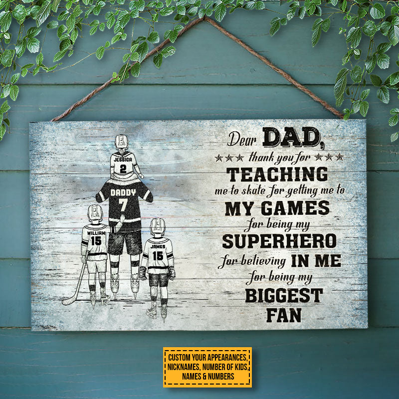 Personalized Hockey Dad And Child Thank You Custom Wood Rectangle Sign