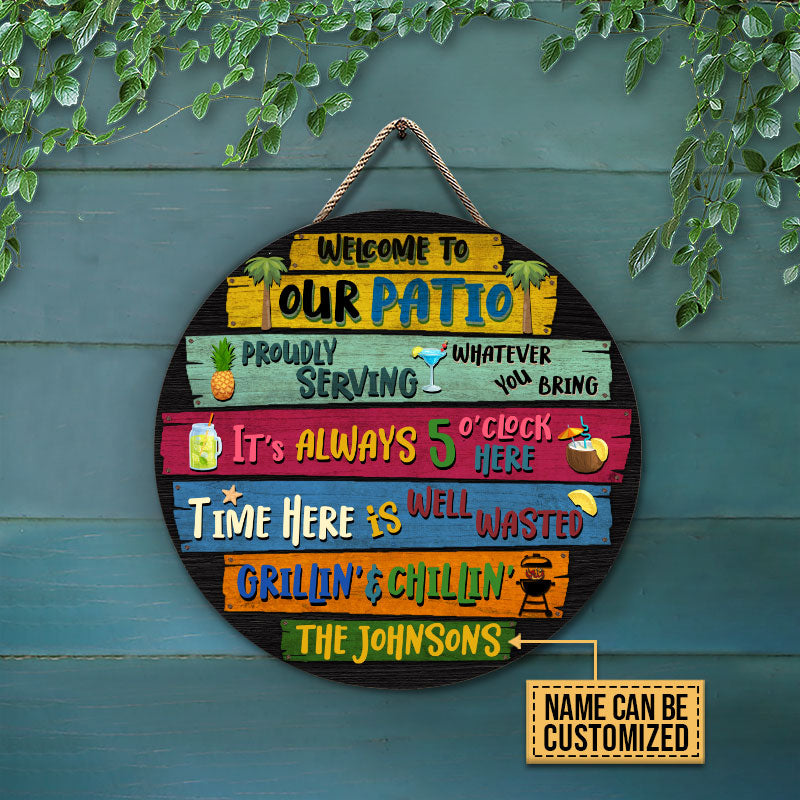 Personalized Patio Welcome To Custom Wood Circle Sign