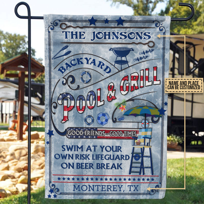 Personalized Pool Bar & Grill Stars & Stripes Custom Flag