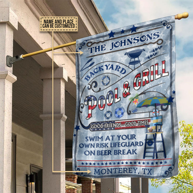 Personalized Pool Bar & Grill Stars & Stripes Custom Flag