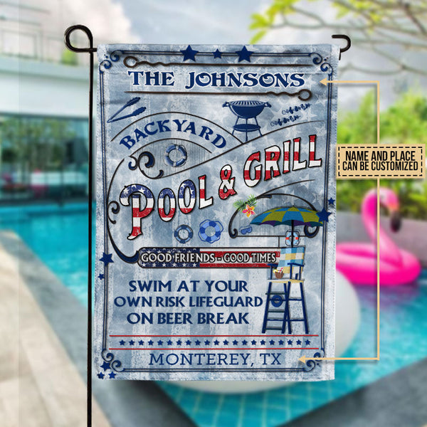 Personalized Pool Bar & Grill Stars & Stripes Custom Flag
