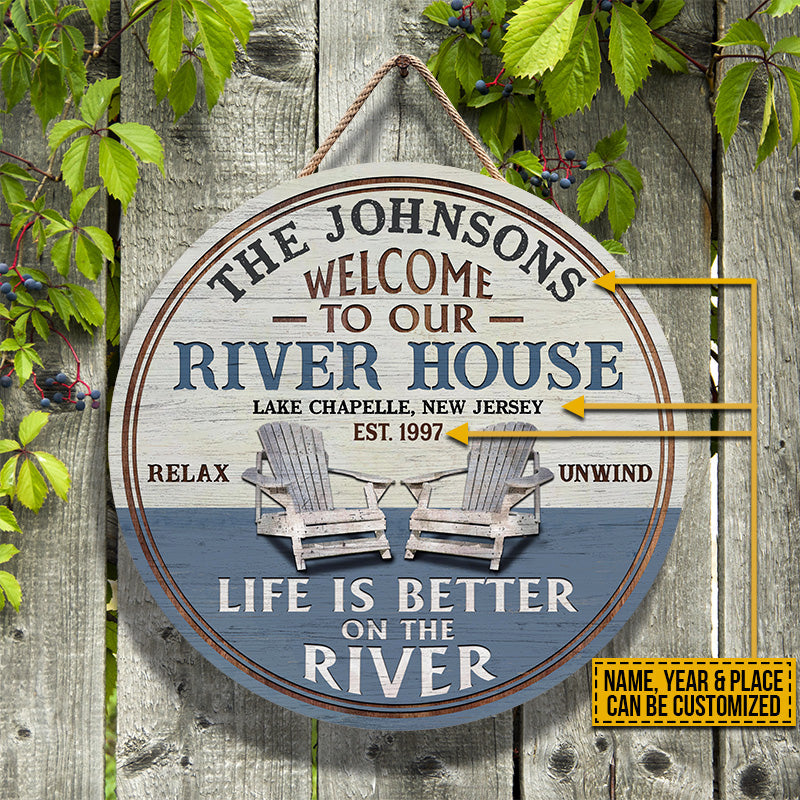 Personalized River House Life Is Better Custom Wood Circle Sign