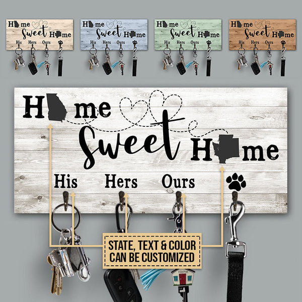 Personalized Starter Home State Home Sweet Home Custom Wood Key Holder