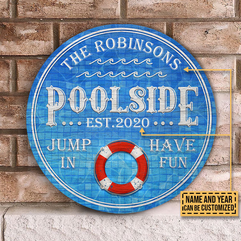 Personalized Swimming Pool Jump In Custom Wood Circle Sign