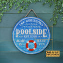 Personalized Swimming Pool Jump In Custom Wood Circle Sign