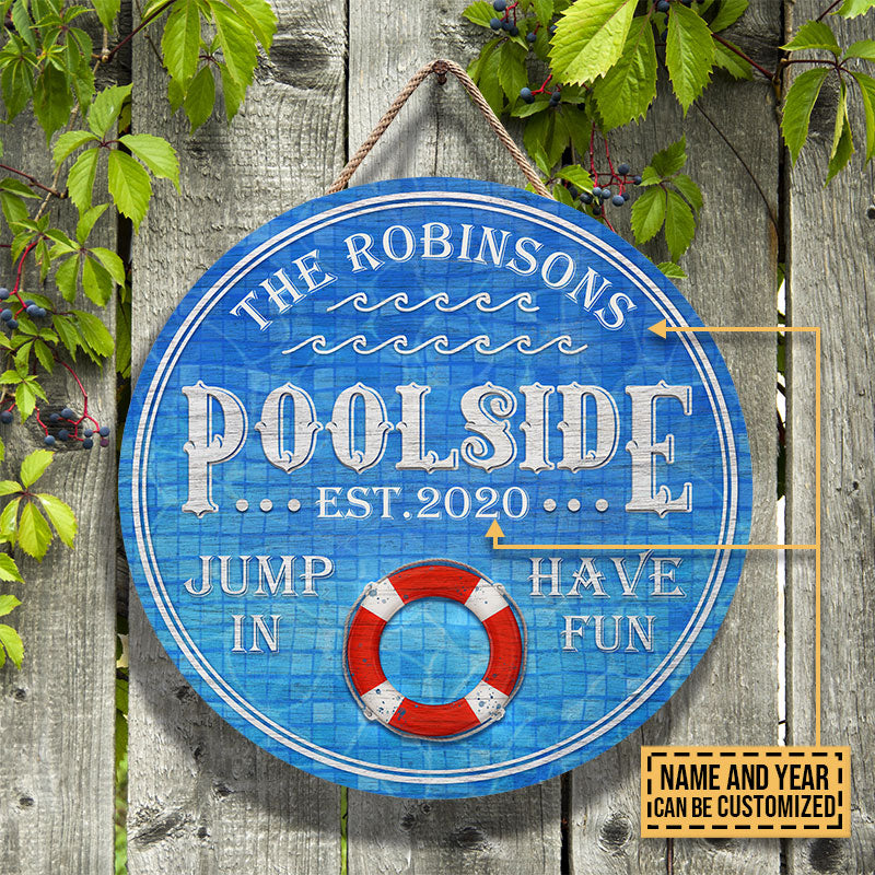 Personalized Swimming Pool Jump In Custom Wood Circle Sign