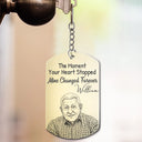 Custom Photo,Memorial,Family,Sad - Custom Photo Pencil Sketch Calendar Memorial The Moment Your Heart Stopped - Personalized Aluminum Keychain