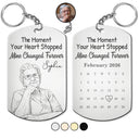 Custom Photo,Memorial,Family,Sad - Custom Photo Pencil Sketch Calendar Memorial The Moment Your Heart Stopped - Personalized Aluminum Keychain