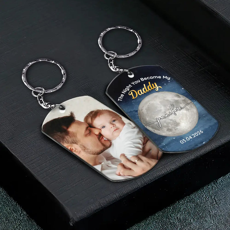 New Mom,New Dad,Gift For Mother,Gift For Father,Family,Happy - Moon Phase Custom Photo The Night You Became My Mommy - Personalized Aluminum Keychain