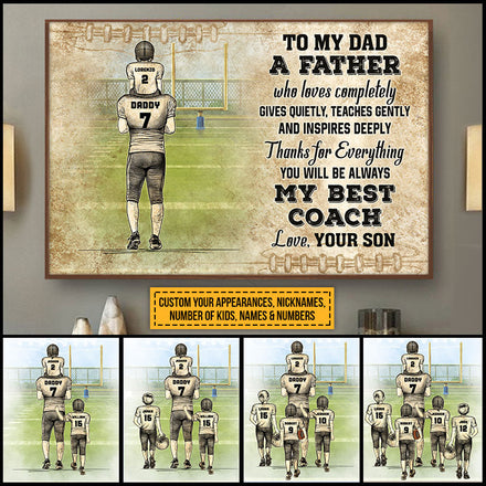 Personalized American Football Dad And Child My Best Coach Custom Kids Custom Poster