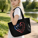 Happy,Gift For Wife,Gift For Yourself,Gift For Women,Gift For Mother,Gift For Grandma - Patriotic Mom And Grandma Sweethearts Embroidery Effect Prints - Personalized Corduroy Tote Bag