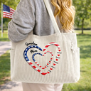 Happy,Gift For Wife,Gift For Yourself,Gift For Women,Gift For Mother,Gift For Grandma - Patriotic Mom And Grandma Sweethearts Embroidery Effect Prints - Personalized Corduroy Tote Bag