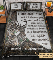 Personalized Deer Keep Choosing Couple Camo Quilt Bedding