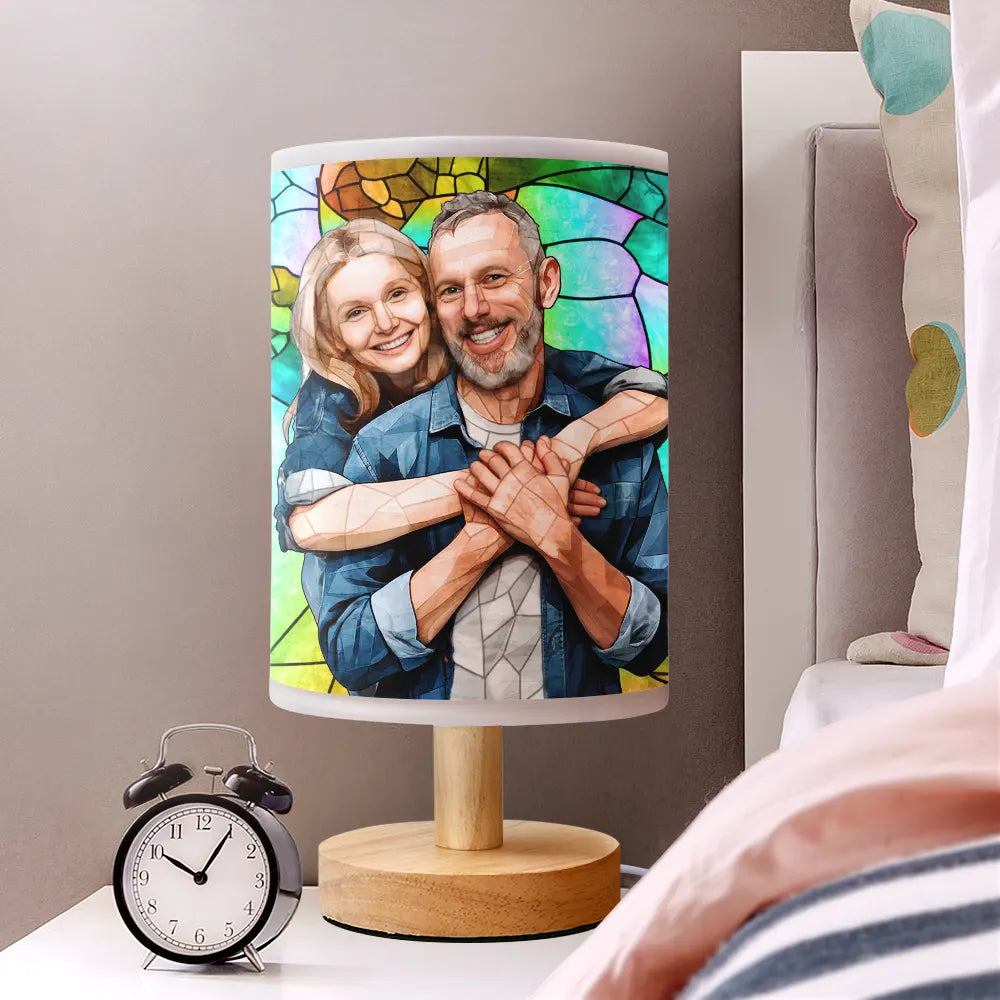 Gift For Wife,Gift For Mother,Gift For Grandma,Gift For Grandparents,Family,Love - Custom Photo Stained Glass Portrait Mom Grandma Parents Family - Personalized Fabric Lamp
