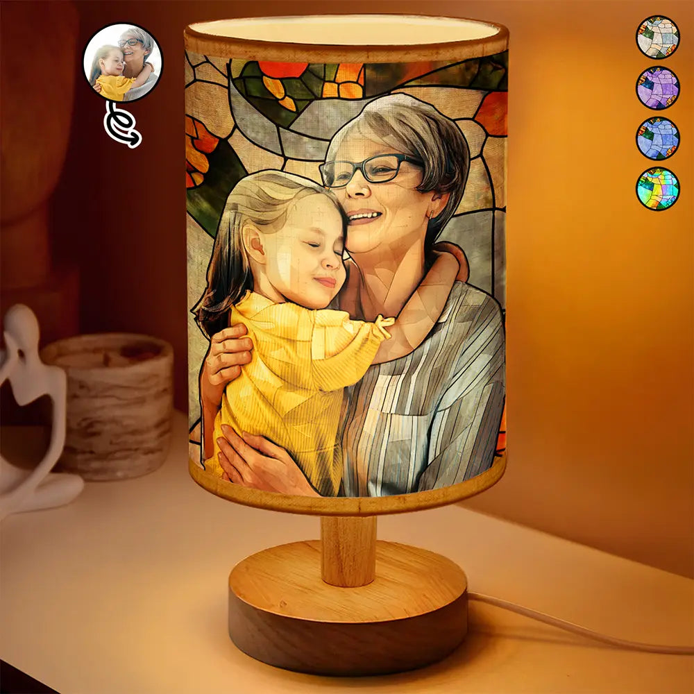 Custom Photo Stained Glass Portrait Mom Grandma Parents Family - Personalized Fabric Lamp