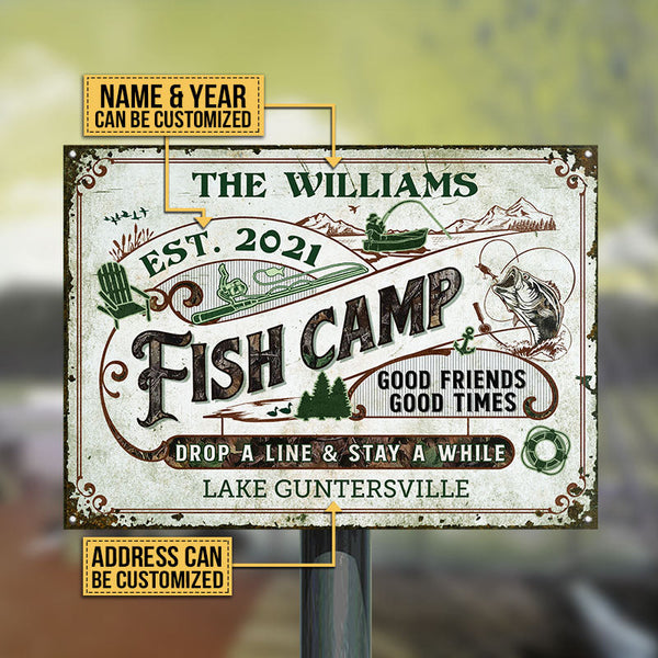 Personalized Fish Camp Stay A While Custom Classic Metal Signs