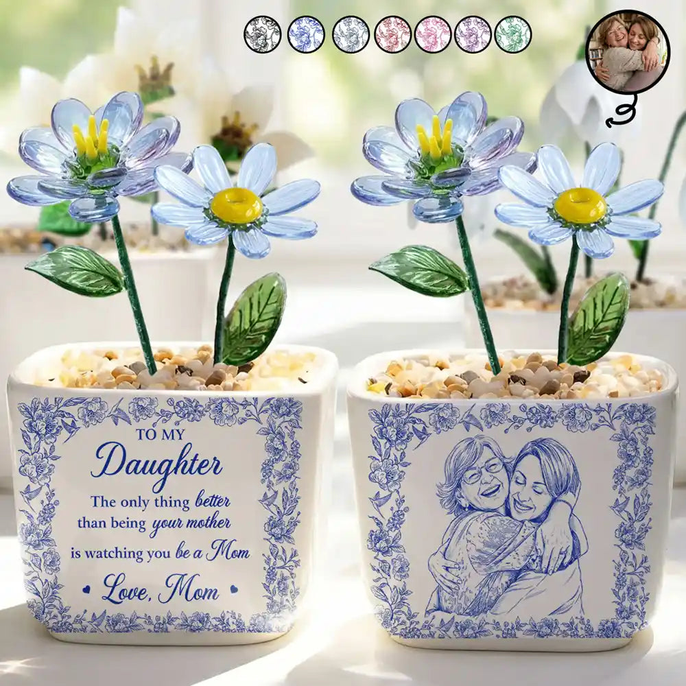 Gift For Daughter,Mom - Daughters (Adult),Grandma - Grandkids,Love - Custom Photo Pencil Sketch The Only Thing Better Than Being Your Mother - Personalized Glass Flower Plant Pot