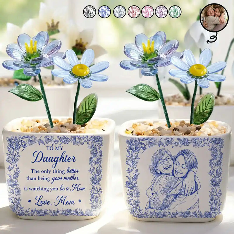 Gift For Daughter,Mom - Daughters (Adult),Grandma - Grandkids,Love - Custom Photo Pencil Sketch The Only Thing Better Than Being Your Mother - Personalized Glass Flower Plant Pot