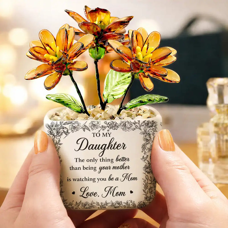 Gift For Daughter,Mom - Daughters (Adult),Grandma - Grandkids,Love - Custom Photo Pencil Sketch The Only Thing Better Than Being Your Mother - Personalized Glass Flower Plant Pot