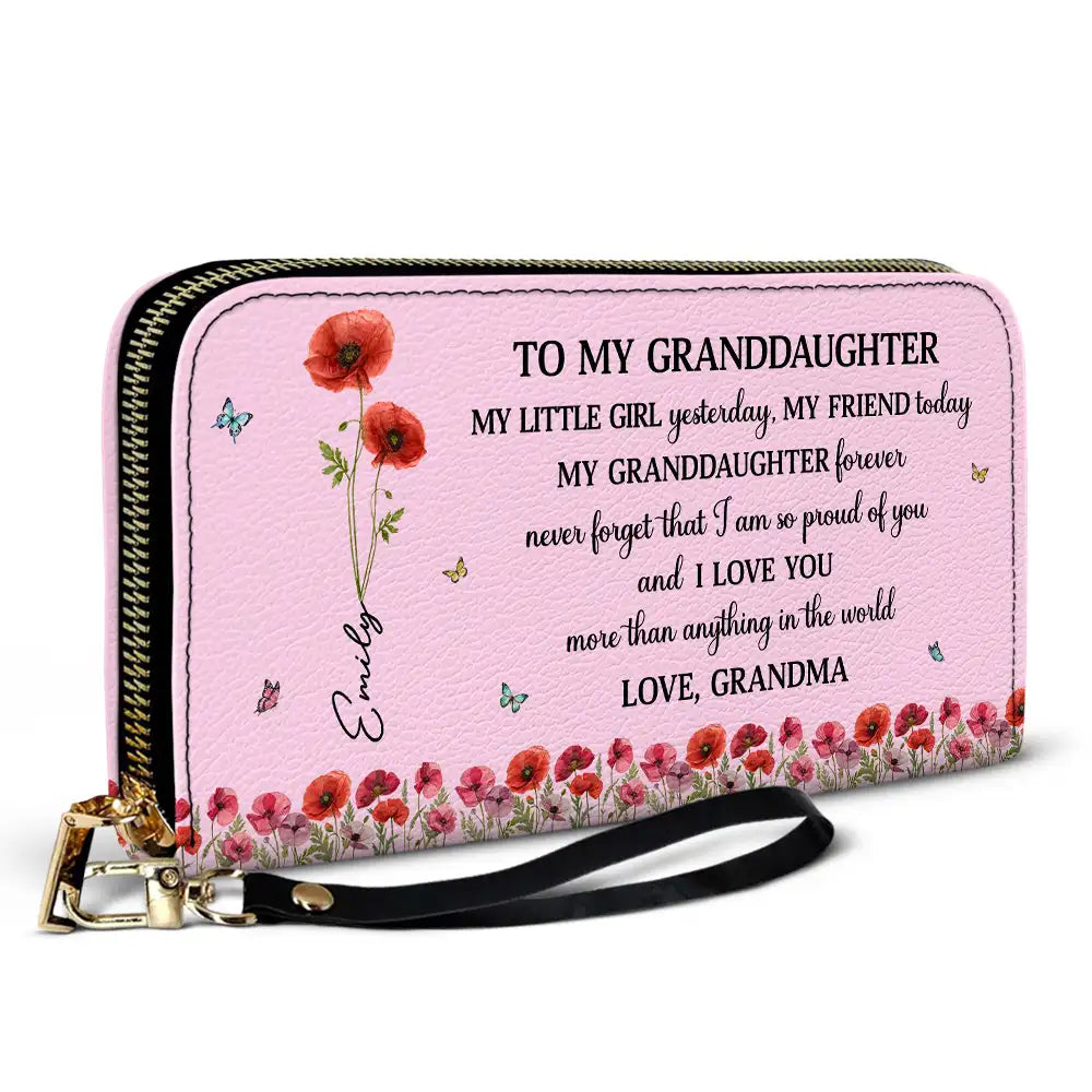 Gift For Daughter,Gift For Women,Happy,Gift For Grandkids - Faux Pressed Birth Flower My Daughter Forever - Personalized Leather Long Wallet