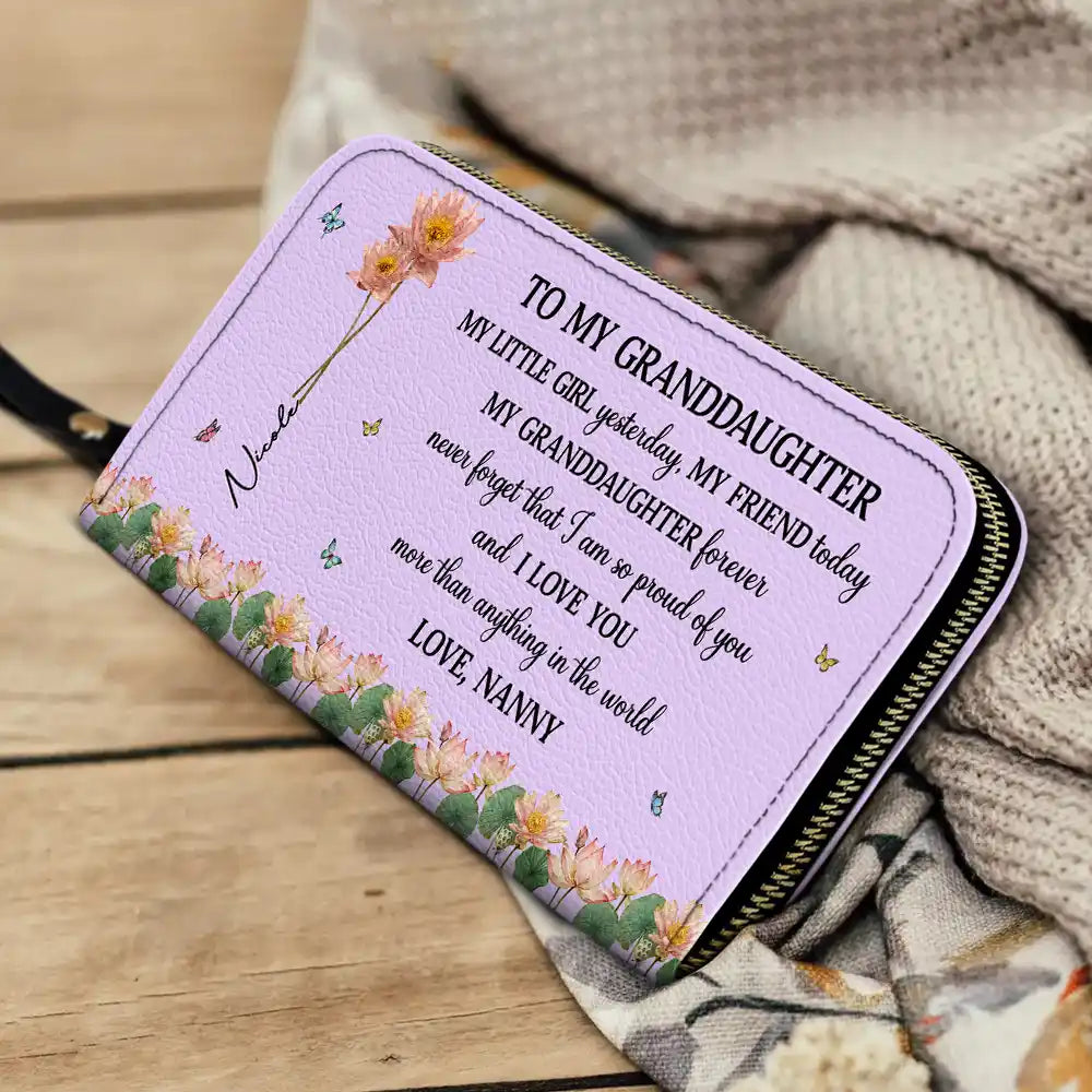 Gift For Daughter,Gift For Women,Happy,Gift For Grandkids - Faux Pressed Birth Flower My Daughter Forever - Personalized Leather Long Wallet