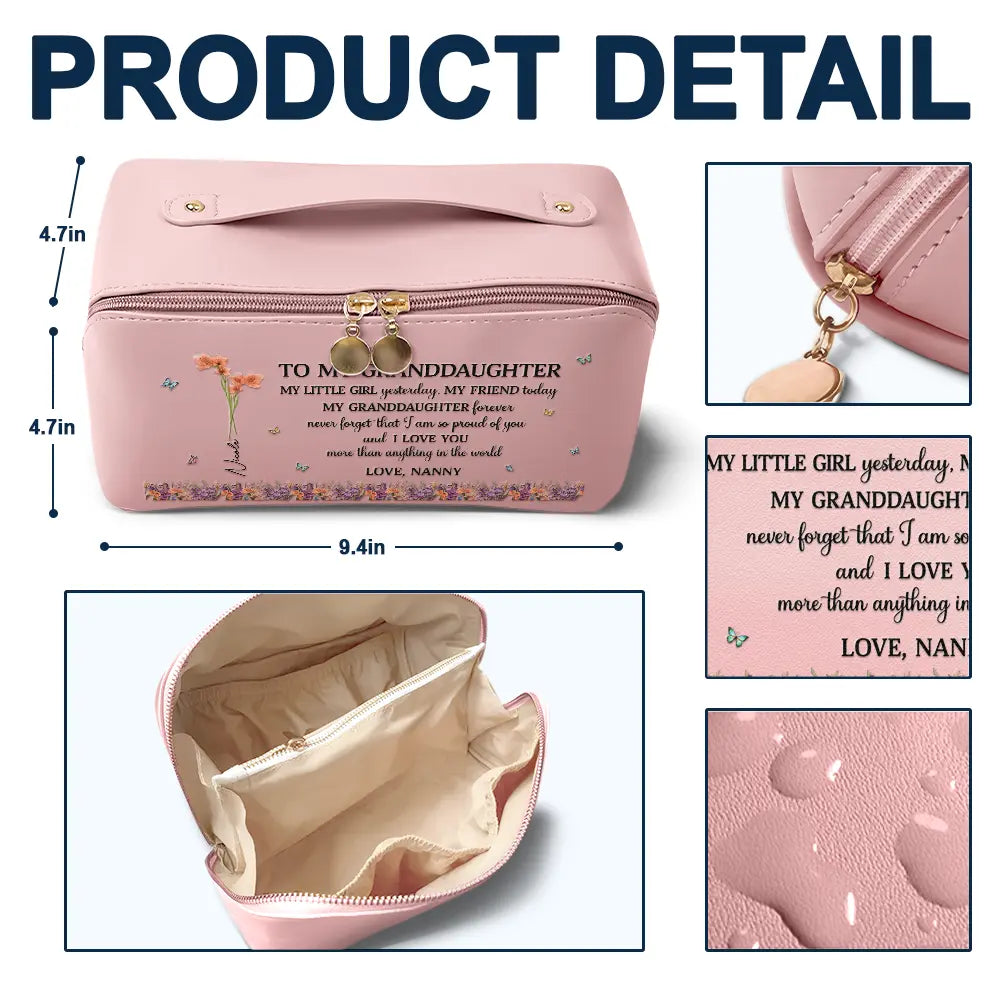 Gift For Daughter,Gift For Women,Happy,Gift For Grandkids - Faux Pressed Birth Flower My Daughter Forever - Personalized Leather Makeup Bag