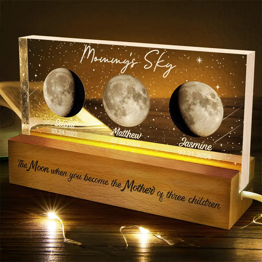 Gift For Mother,Gift For Women,Happy,Gift For Wife,Family - Moon Phase Custom Photo Mom Sky The Moon When You Became A Mother - Personalized Rectangle LED Light