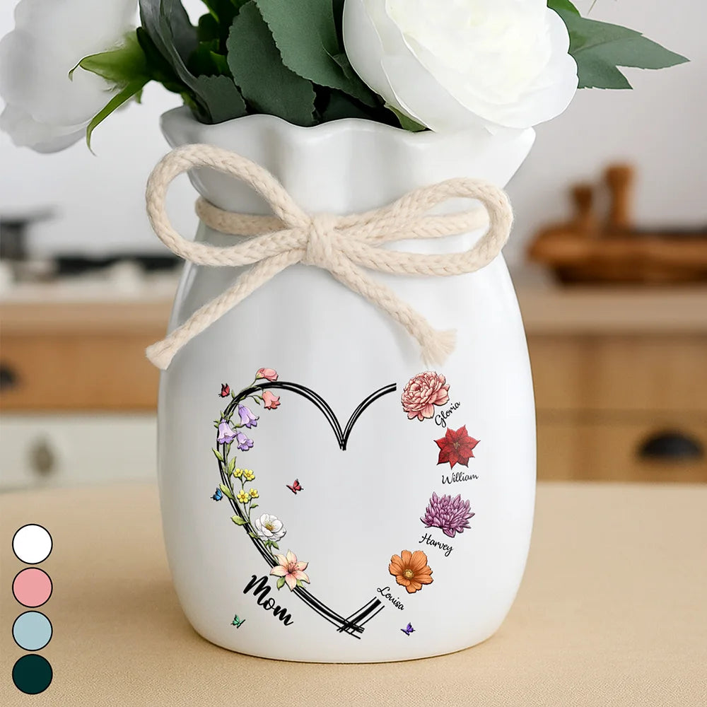 Gift For Mother,Gift For Grandma,Gift For Women,Happy,Top Market,Top Market,Vector - Mom Grandma Sweetheart Birth Month Flower - Personalized Ribbon Tie Flower Vase
