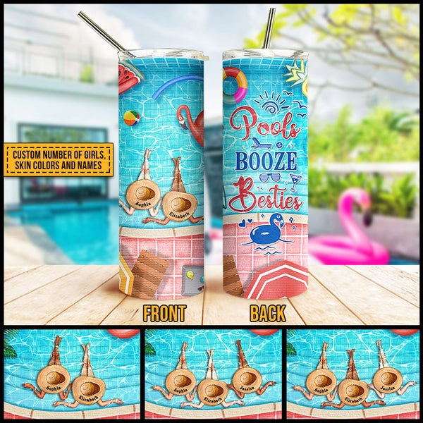 Personalized Swimming Bestie Pools Booze Besties Custom Skinny Tumbler