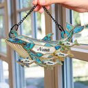 Gift For Grandma,Grandma - Grandkids,Happy,Icon - Dolphin Mom Grandma Stained Glass Effect - Personalized Window Hanging Suncatcher Ornament