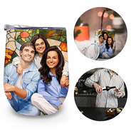 Gift For Wife,Gift For Mother,Gift For Grandma,Gift For Grandparents,Family,Love - Custom Photo Stained Glass Portrait Mom Grandma Parents Family - Personalized Wine Tumbler