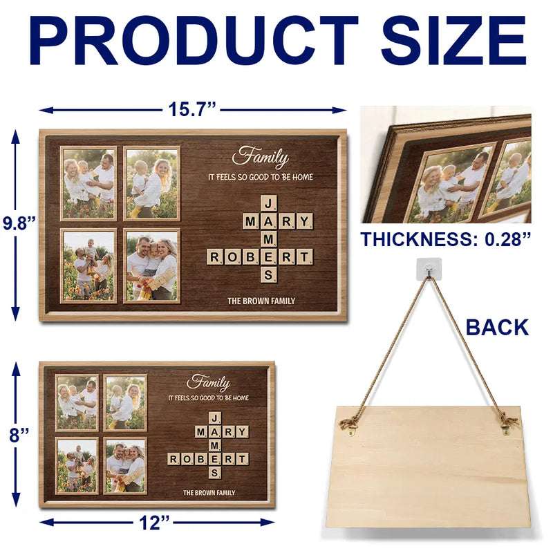 Family,Happy,Parents,Gift For Mother,Gift For Father,Gift For Women,Gift For Men,Gift For Grandpa,Gift For Grandma - Custom Photo Crossword Family Life Begins And Love Never Ends - Personalized Wood Rectangle Sign