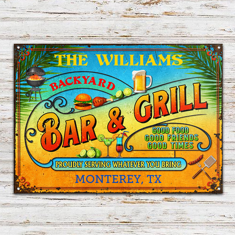 Personalized Grilling Summer Good Food Good Friends Customized Classic Metal Signs