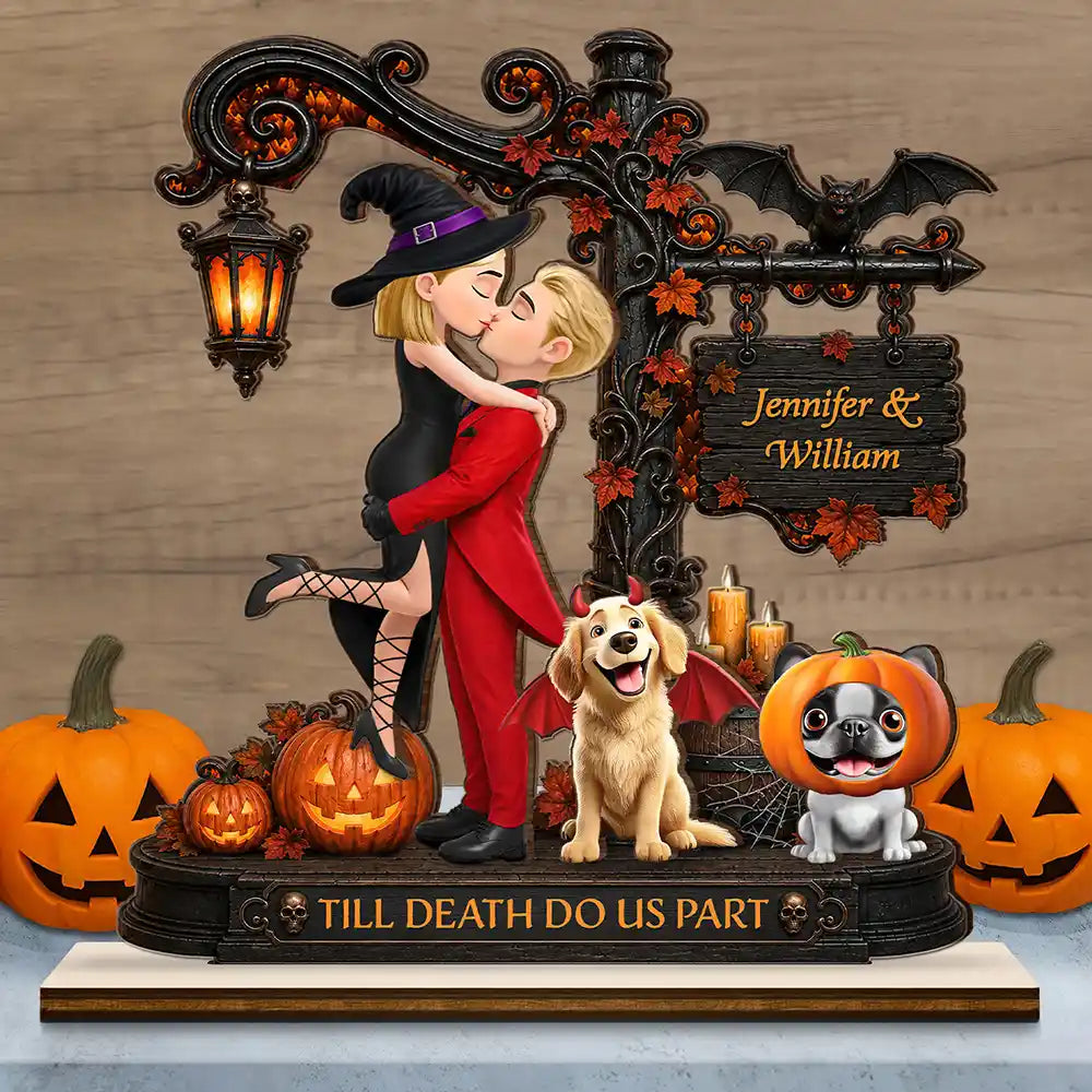 Anniversary,Halloween,Romantic,Gift For Couples,Vector - Pet Couple Till Death Do Us Part Halloween Anniversary Gift - Personalized Custom Shaped Wooden Plaque