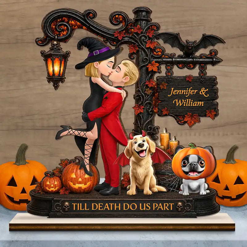 Anniversary,Halloween,Romantic,Gift For Couples,Vector - Pet Couple Till Death Do Us Part Halloween Anniversary Gift - Personalized Custom Shaped Wooden Plaque