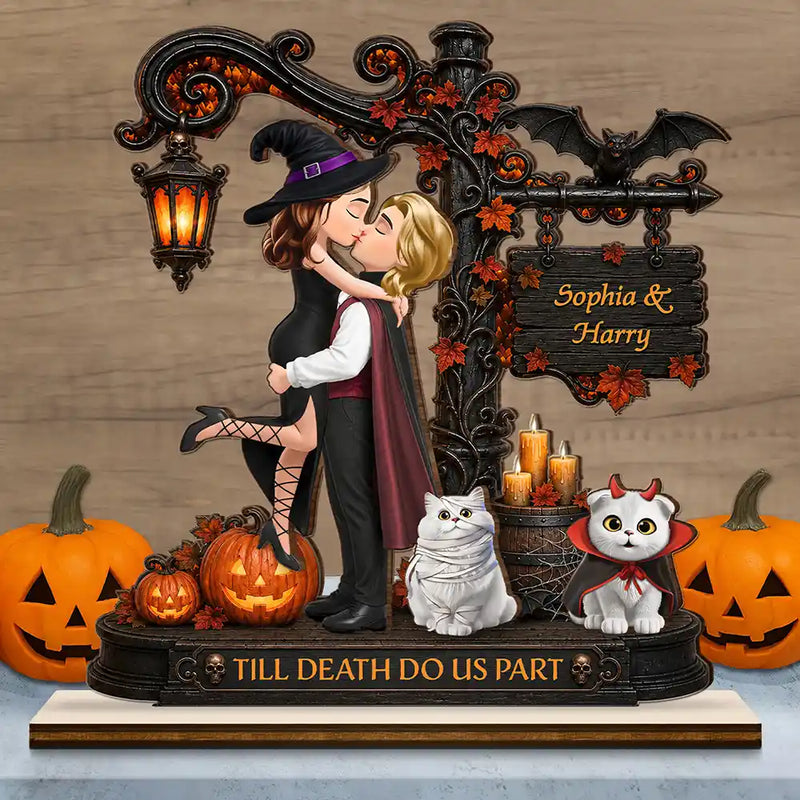 Anniversary,Halloween,Romantic,Gift For Couples,Vector - Pet Couple Till Death Do Us Part Halloween Anniversary Gift - Personalized Custom Shaped Wooden Plaque