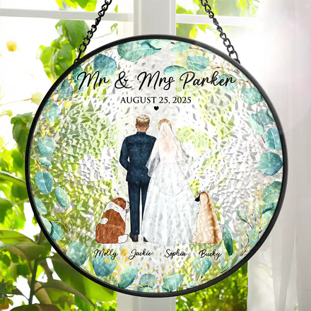 Pet Couple Wedding - Personalized Stained Glass Window Hanging Suncatcher