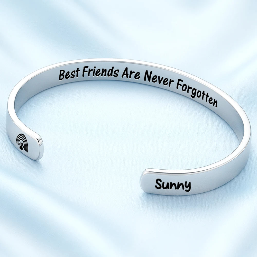 Pet Lovers,Pet Mom,Pet Dad,Memorial,Sad - Pet Loss Once By My Side Forever In My Heart - Personalized Bangle Bracelet Cuff